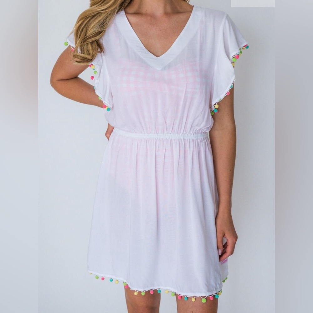 RuffleButts White Pom Pom Butterfly Cover-Up NWT - Picture 2 of 5